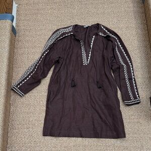 Banana Republic Brown Tunic Dress with White Embroidered Trim
